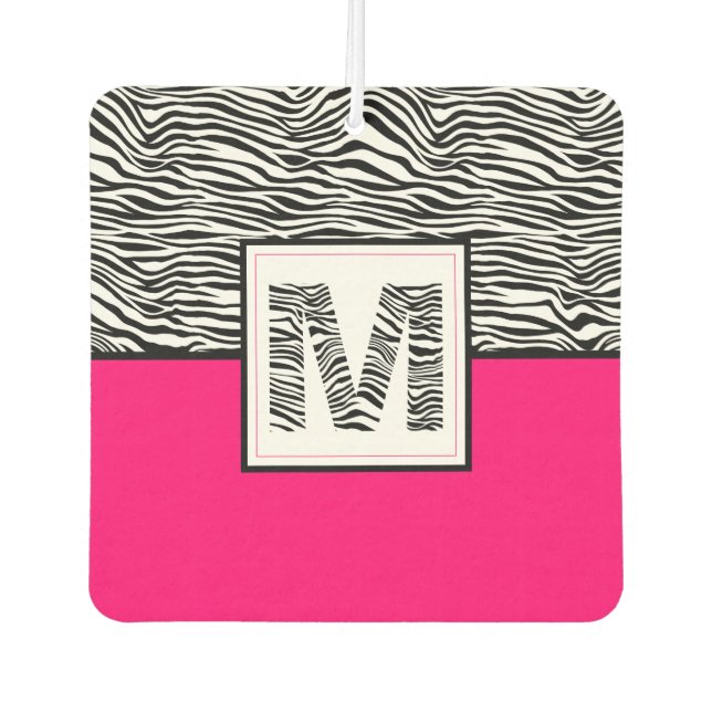 Jungle Print Zebra Strip Monogramm + Hot Pink Autolufterfrischer (Vorderseite)