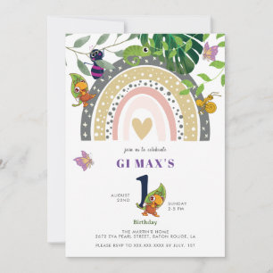 Jungle, Regenbogen und Chameleon Baby 1. Geburtsta Einladung