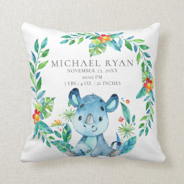 Jungle Rhino Baby Birth Stats Pillow Kissen