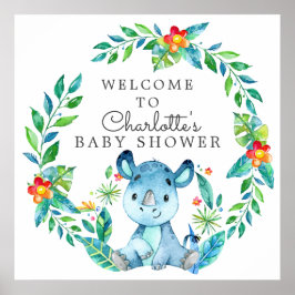 Jungle Rhino Baby Dusche Willkommen Poster