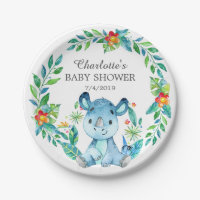 Jungle Rhino Baby Shower 7" Plättchen