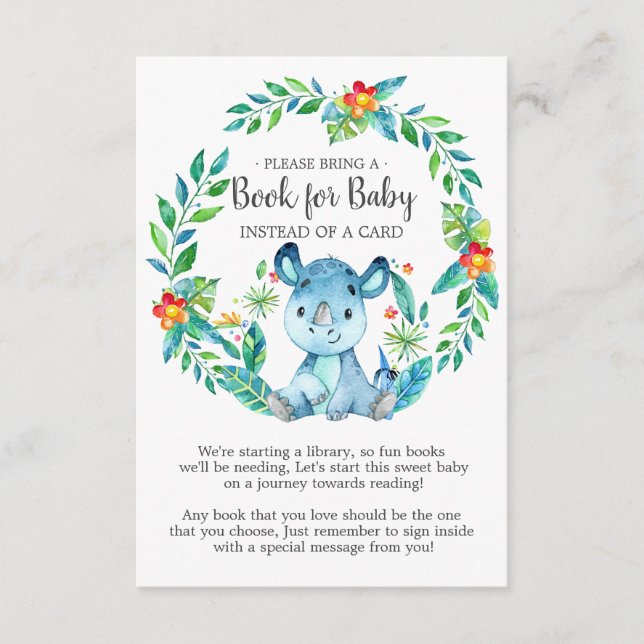Jungle Rhino Baby Shower Bucht für Babykarte Begleitkarte (Vorderseite)