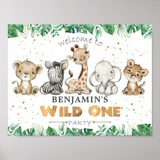 Jungle Safari 1. Geburtstag Party Willkommenspende Poster (Vorne)
