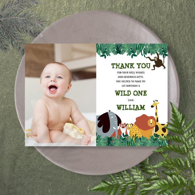 Jungle Safari 1. Geburtstag Wild One Dankeskarte (Jungle Safari 1st Birthday Wild One Thank You Card)
