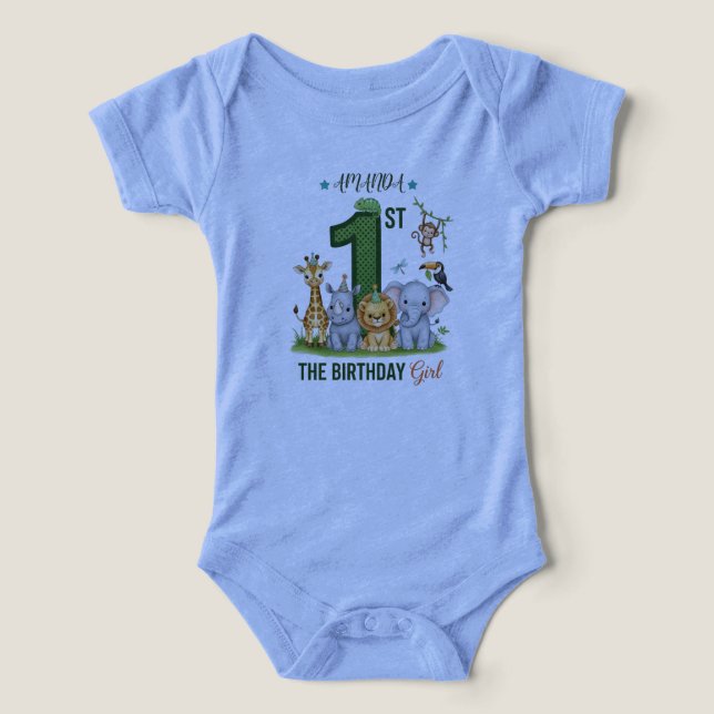 Jungle Safari 1st Birthday Girl Baby Bodysuit (Design Vorderseite)