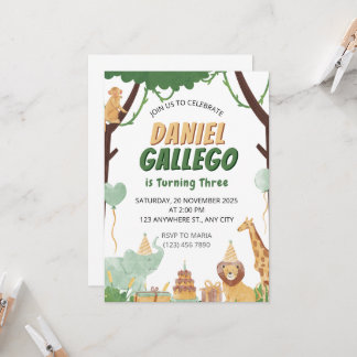 Jungle Safari 3. Geburtstag Einladung