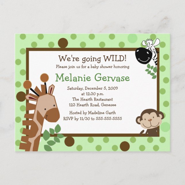JUNGLE SAFARI ADVENTURE Green Baby Shower Einladun Einladungspostkarte (Vorderseite)