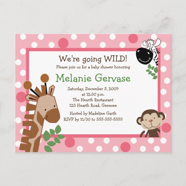 JUNGLE SAFARI ADVENTURE PINK Baby Shower Einladung (Vorderseite)