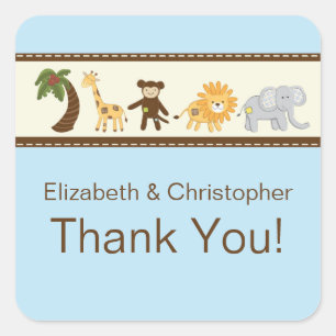 Jungle Safari Animal Blue Boy Baby Dusche Quadratischer Aufkleber