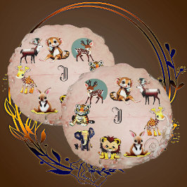 Jungle Safari Animal Kingdom Woodland Monogram Kid Rundes Kissen