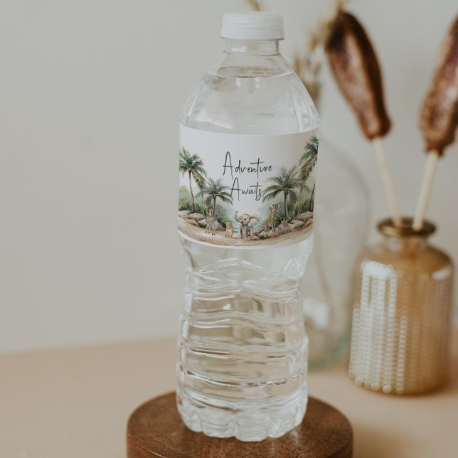 Jungle Safari Animals Adventure erwartet Baby Show Wasserflaschenetikett (Von Creator hochgeladen)