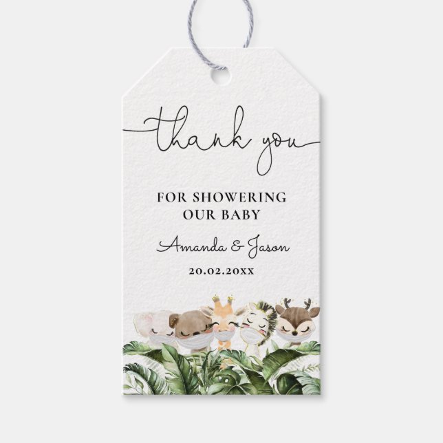 Jungle Safari Animals Baby Dusche Vielen Dank Geschenkanhänger (Vorderseite)