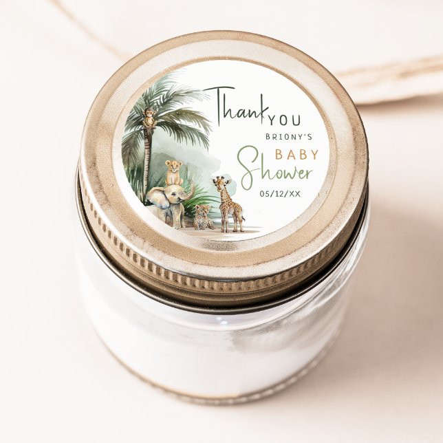 Jungle Safari Animals Baby Dusche Vielen Dank Runder Aufkleber (Von Creator hochgeladen)