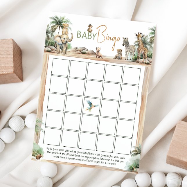 Jungle Safari Animals Baby Shower Baby Bingo Card Einladung (Von Creator hochgeladen)