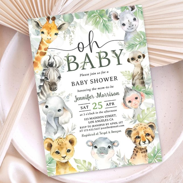 Jungle  Safari Animals Baby Shower Oh Baby  Einladung (Von Creator hochgeladen)