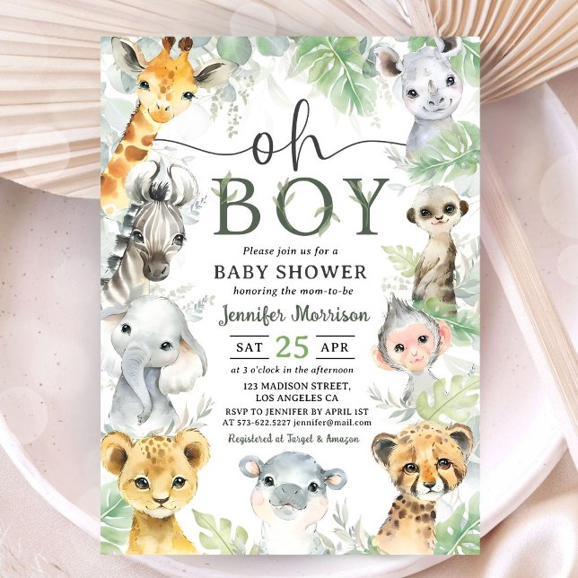 Jungle  Safari Animals Baby Shower Oh Boy Einladung (Von Creator hochgeladen)