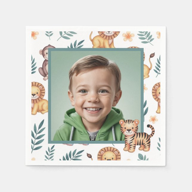 Jungle Safari Animals Birthday with Photo Serviette (Vorderseite)