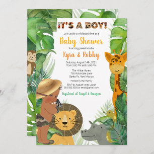 Jungle Safari Animals Boy Baby Dusche Einladung