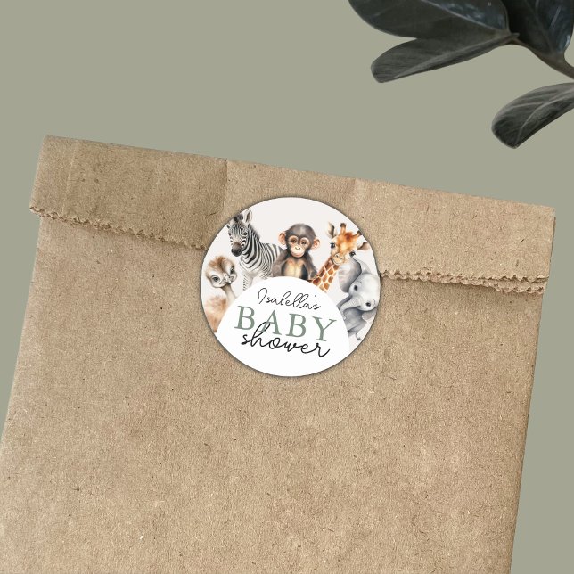 Jungle Safari Animals Boy Baby Dusche Runder Aufkleber (Von Creator hochgeladen)