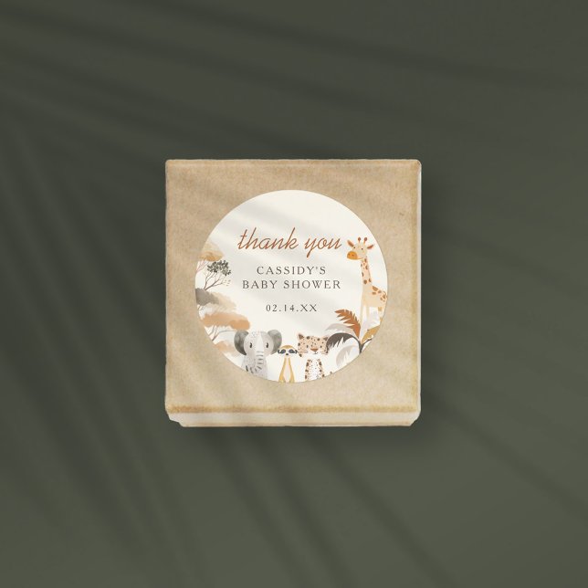 Jungle Safari Animals Boy Baby Dusche Vielen Dank Runder Aufkleber (Von Creator hochgeladen)