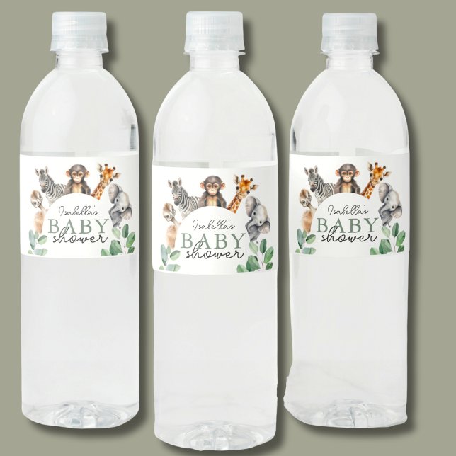 Jungle Safari Animals Boy Baby Dusche Wasserflaschenetikett (Von Creator hochgeladen)