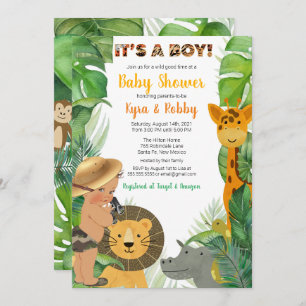 Jungle Safari Animals Boy Baby Shower Einladung