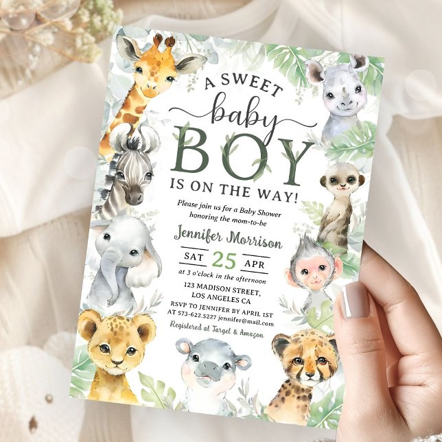 Jungle Safari Animals Boy Baby Shower Tropical Einladung (Von Creator hochgeladen)