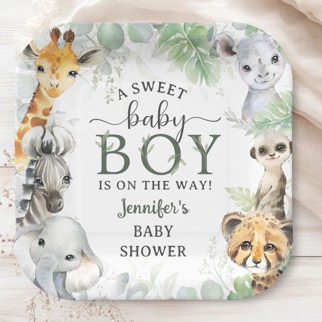 Jungle Safari Animals Boy Baby Shower Tropical Pappteller (Von Creator hochgeladen)