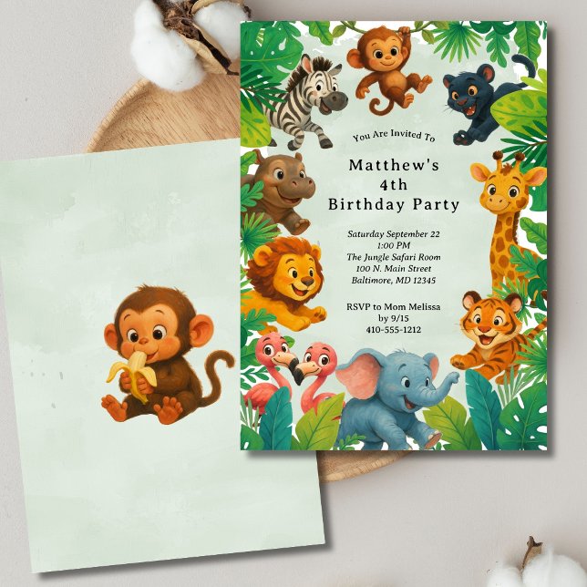 Jungle Safari Animals Boys Kids Toddler Birthday  Einladung (Jungle Safari Animals Boys Birthday invitation. Printed or Digital Download)