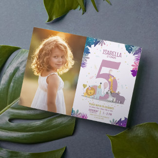 Jungle Safari Animals Girl Foto Geburtstag Einladung