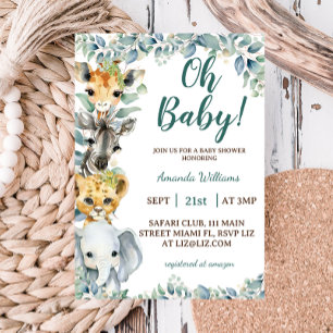 Jungle Safari Animals Greenery Floral Baby Shower Einladung
