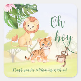 Jungle Safari Animals Oh Boy Baby Dusche Quadratischer Aufkleber