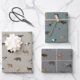 Jungle Safari Animals Pattern Blue Beige Grey Geschenkpapier Set