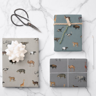 Jungle Safari Animals Pattern Blue Beige Grey Geschenkpapier Set