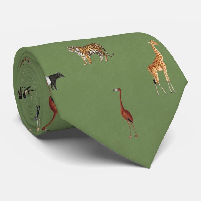 Jungle Safari Animals Pattern Green Neck Tie Krawatte (Gerollt)