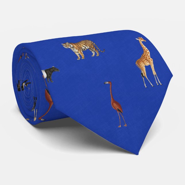 Jungle Safari Animals Pattern Royal Blue Neck Tie Krawatte (Gerollt)