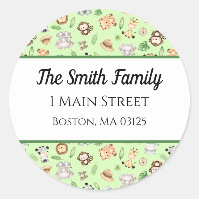 Jungle Safari Animals Rücksendeadresse Runder Aufkleber (Vorderseite)