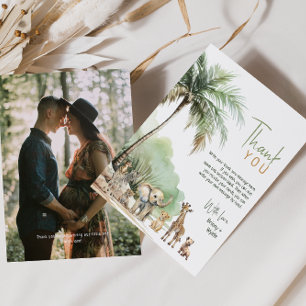 Jungle Safari Animals Vertical Baby Dusche Foto Dankeskarte