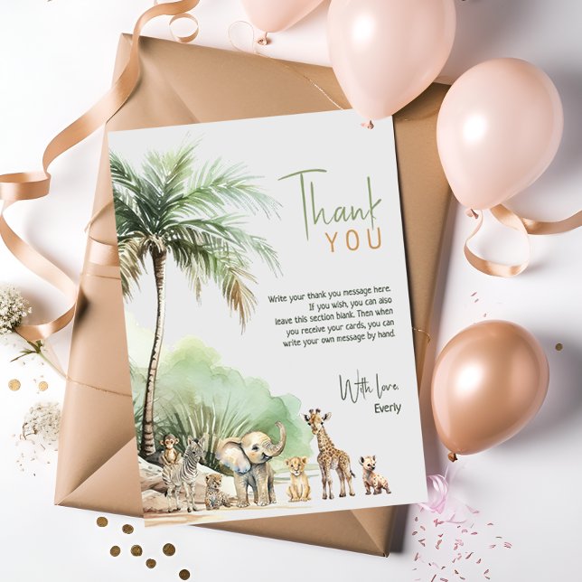 Jungle Safari Animals Vertikaler Kindergeburtstag Dankeskarte (Von Creator hochgeladen)