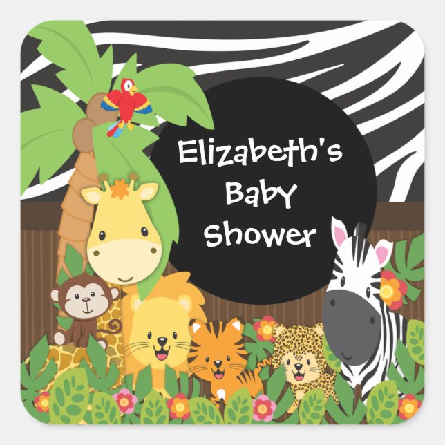 Jungle Safari Baby Animals Baby Shower Stickers (Vorderseite)