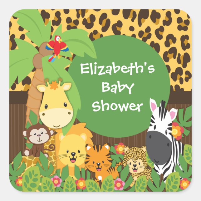 Jungle Safari Baby Animals Baby Shower Stickers (Vorderseite)