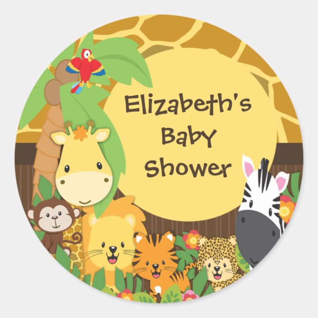 Jungle Safari Baby Animals Baby Shower Stickers (Vorderseite)