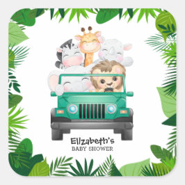 Jungle Safari Baby Animals Quadratischer Aufkleber