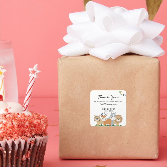 Jungle Safari Baby Dusche Quadratischer Aufkleber (Party)