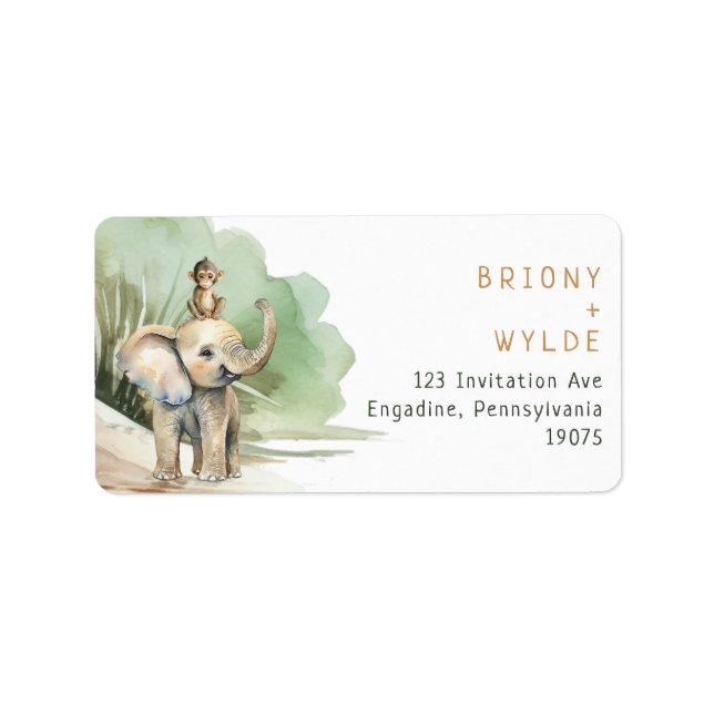 Jungle Safari Baby Dusche UAWG Rücksendeadresse Adressaufkleber (Vorne)