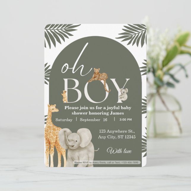 Jungle Safari Baby Shower Invitation Einladung (Stehend Vorderseite)