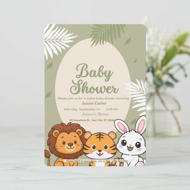 Jungle Safari Baby Shower Invitation Einladung (Stehend Vorderseite)