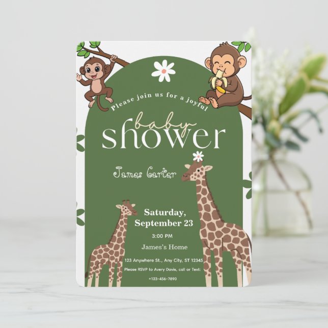 Jungle Safari Baby Shower Invitation Einladung (Stehend Vorderseite)