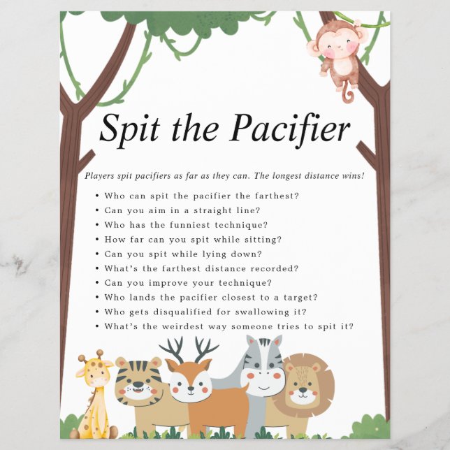 Jungle Safari Baby Showspiele Flyer (Vorne)