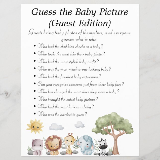 Jungle Safari Baby Showspiele Flyer (Vorne)